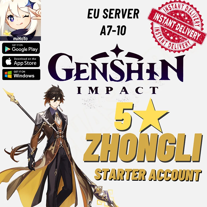 

Genshin Impact 5 Star Vendi Starter Characters Account 5-Star Klee Traveler Europe America Asia Server Level 5-10 ZHONGLI CHILDE