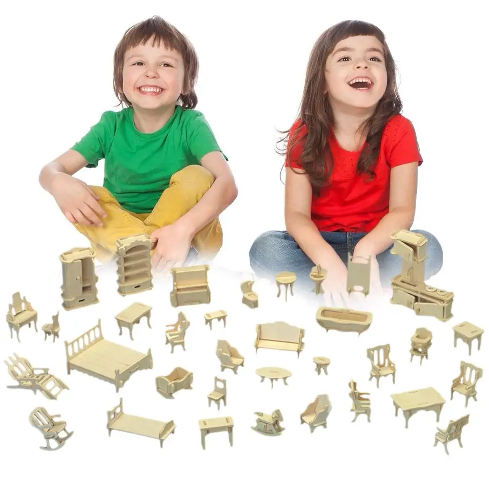 

184pcs Wooden DIY Skillful Manufacture Cabin Furniture 3D Puzzle Die Stamping Cottage Superior Quality Accessories Set