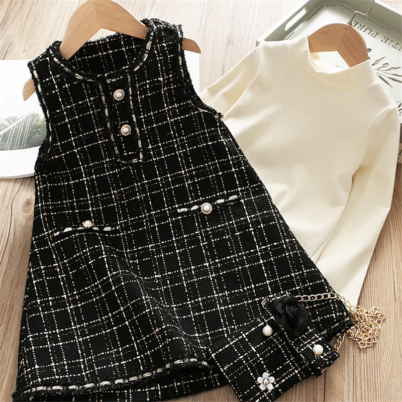 Комплект для девочек из топа жилета платья и сумки Повседневный осень 2019 | Мать