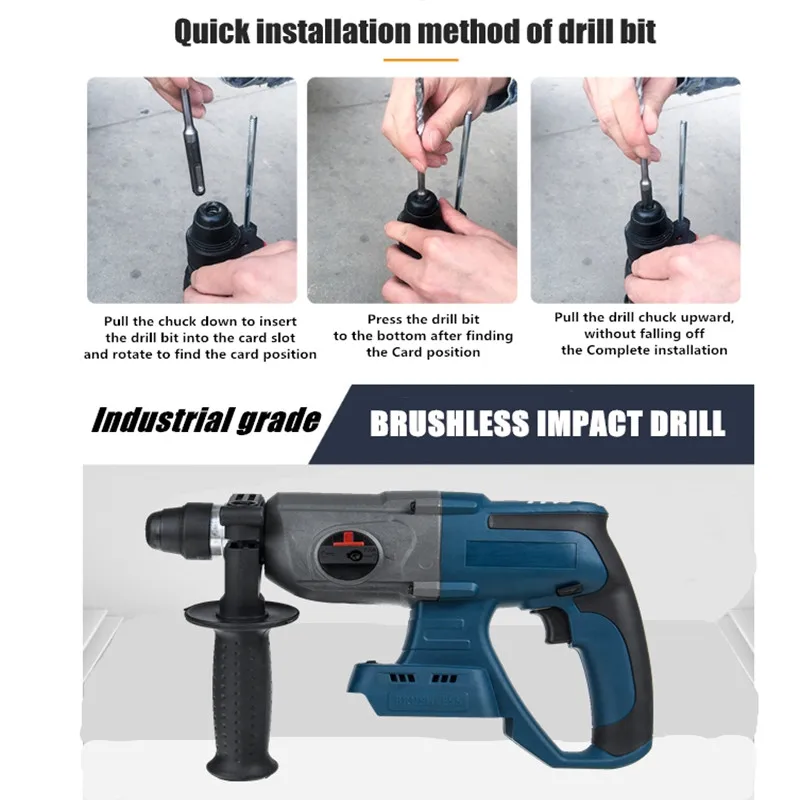 

3 IN 1 Brushless Electric Drill Rotary Hammer 3 Function Hammering Machine Drilling Concrete Tool for Makita 20V Battery