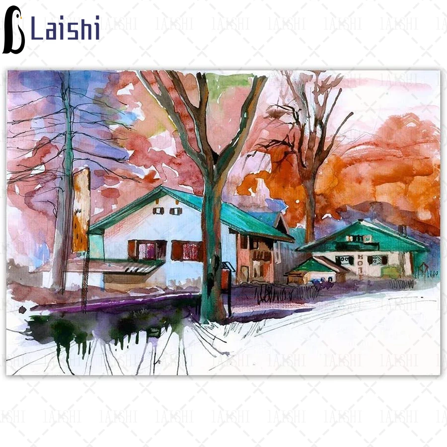 

diy diamond embroidery Graffiti Bavarian Village sale diamond painting full square round drill mosaic art pattern home decor