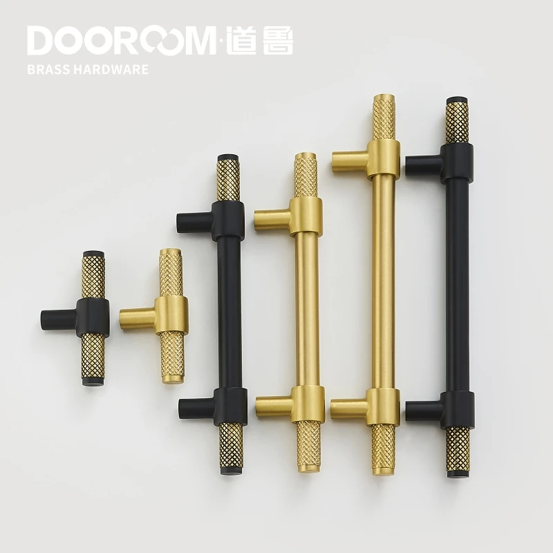 Dooroom латунные мебельные ручки Т-бар Черное золото рифленая текстурированная современная Италия шкаф комод шкаф выдвижные ящики