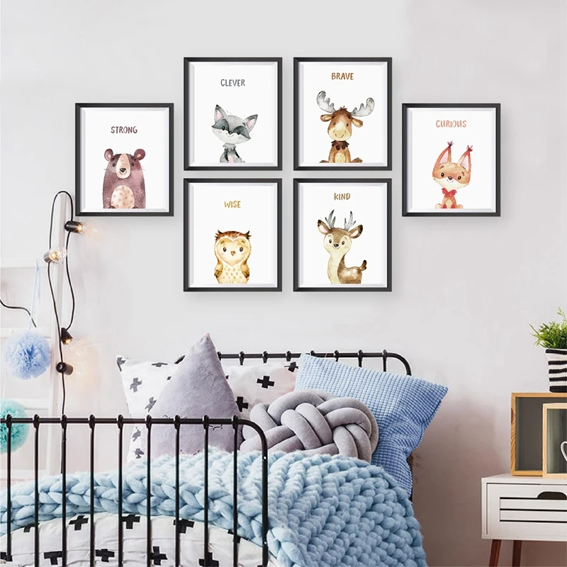 Пол нейтральный детский искусство холст печать акварель животные цитаты