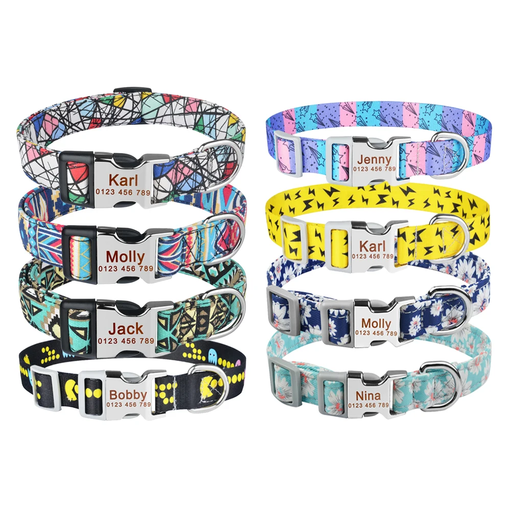 

Adjustable Puppy Medium Large Dogs Collar Personalized Dog Cat Free Engraved Name Dogs Collars Custom Nylon Collar Pet Collars