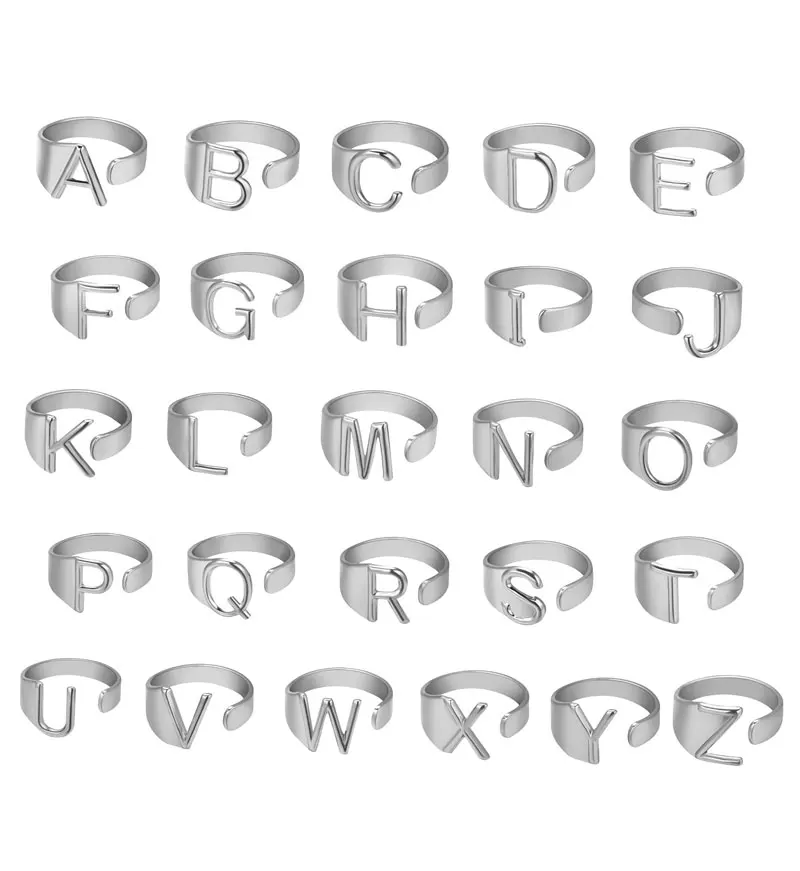 

2020 Woman Adjustable Open Meaningful Rings Jewelry Gift Chunky A-Z Letter Rings
