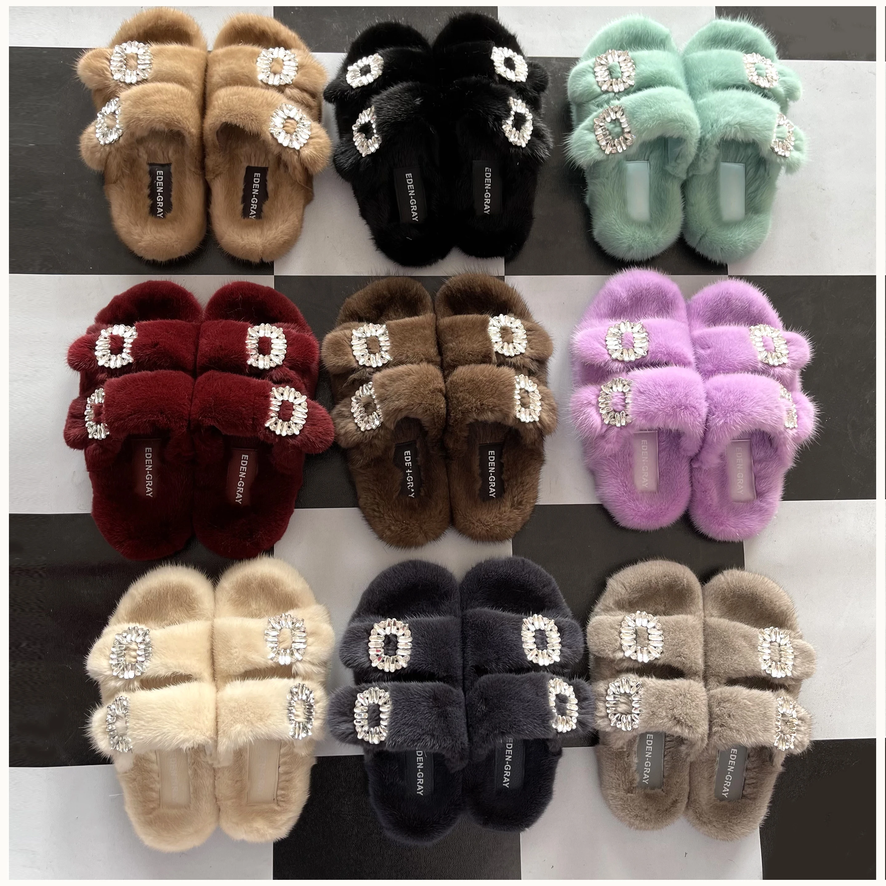 Luxury 100% Real Mink Fur Slippers For Women Shoes Ladies Slippers Women's Casual Real Fur Slides Flip Flop Flat Femme Shoes