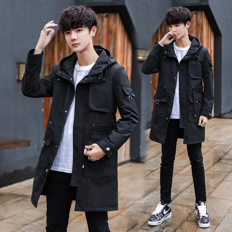 

New arrival men autumn high quality hooded trench coat men's casual Long jackets Classic Windbreaker Elegant