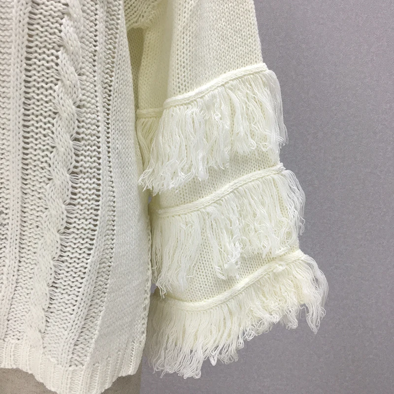 

2021 V-neck Long Sleeve Knitted Sweaters Loose Striped Women Tops Casual Spring Autumn Winter New Pullovers Plus Size Tassel