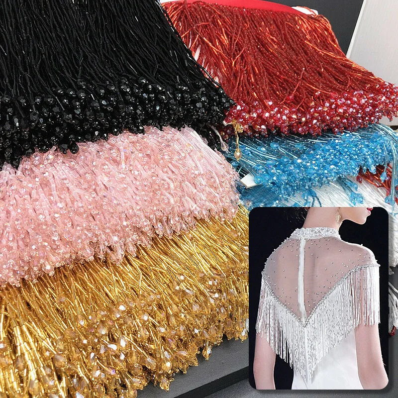 90cm Crystal Tassel Lace Trimmings Ribbons Beaded Tube Lace Fabric Diy Sewing Curtain Wedding Dress Skirt Handmade Materials