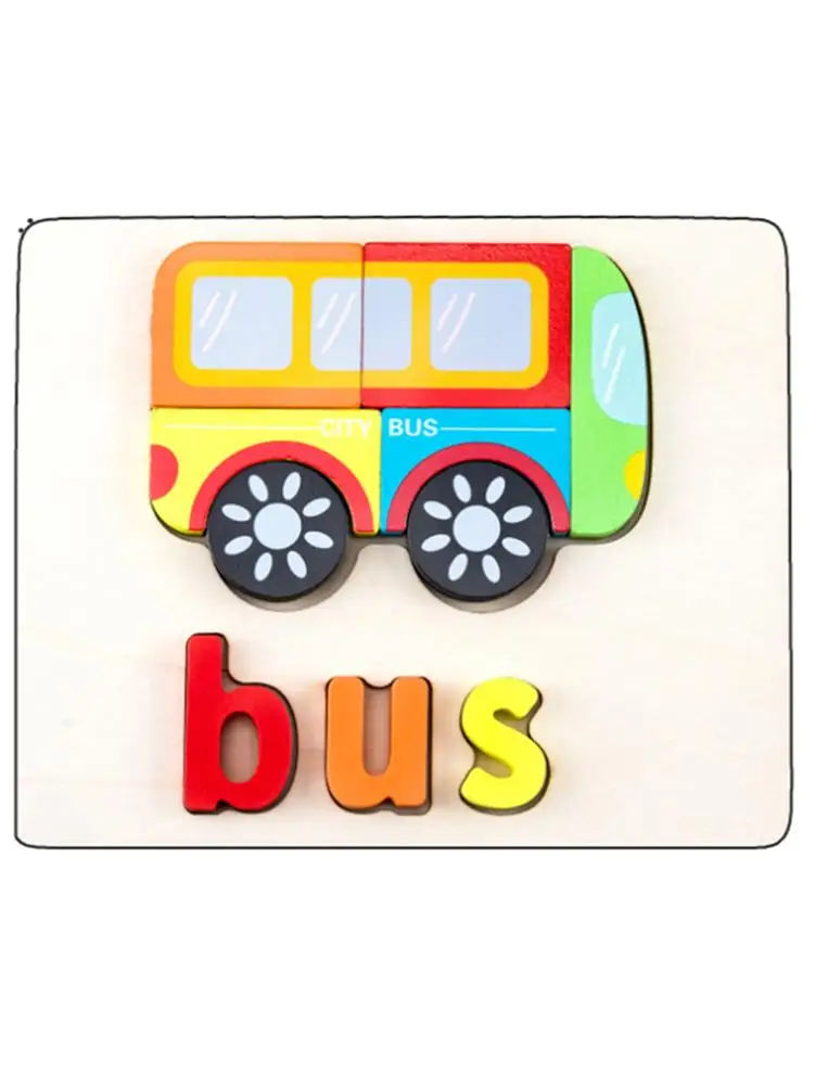 

3D Three-dimensional Word Grab Puzzle Children's Wooden Early Education Educational Toy Traffic Animal Jigsaw Puzzle