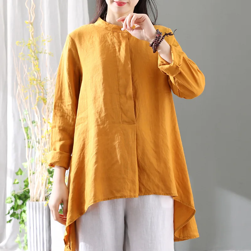 Женская блузка с длинным рукавом Johnature Весенняя Свободная рубашка воротником