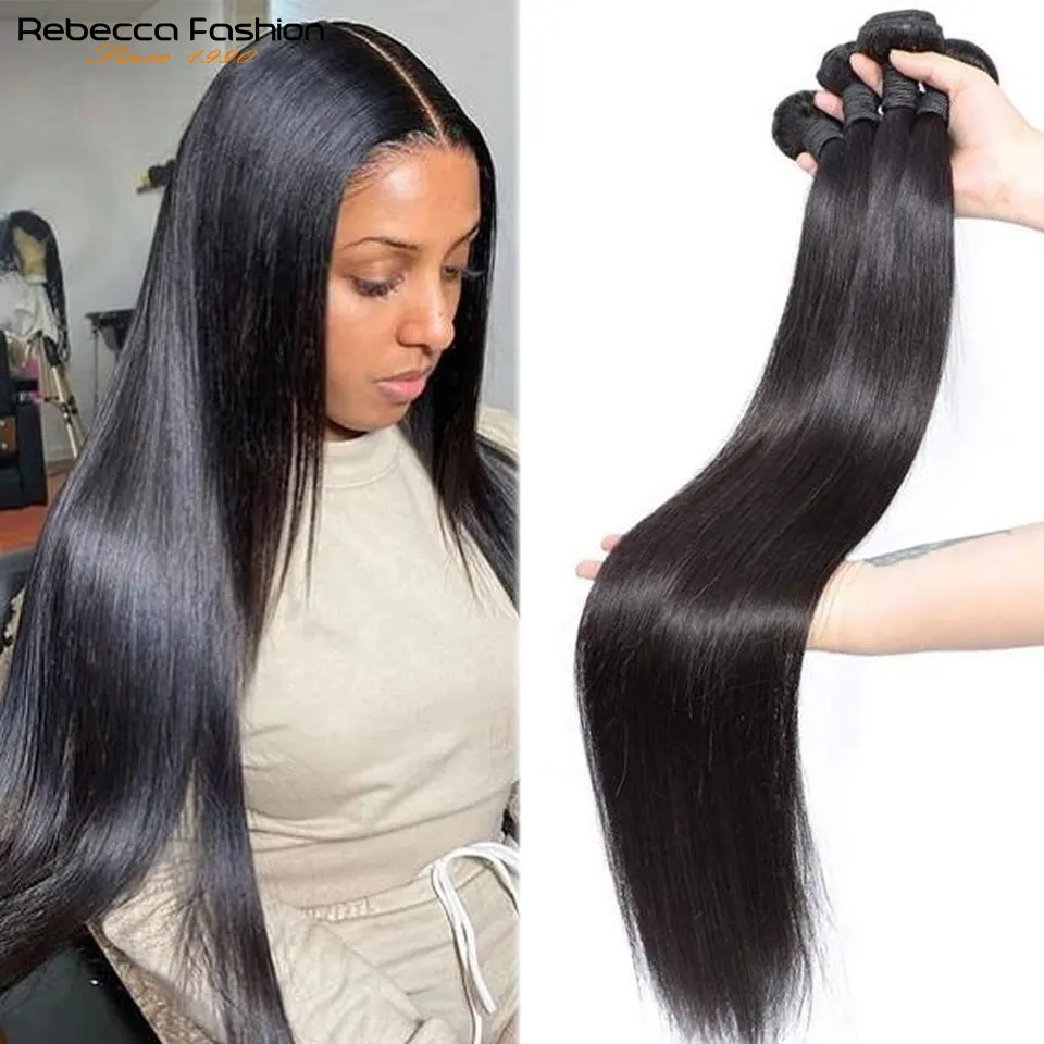 Бразильские волосы Rebecca, волнистые человеческие волосы, волнистые пряди 1/3/4, прямые пряди, 30 дюймов, пучки, волосы Remy, наращивание, натуральны...
