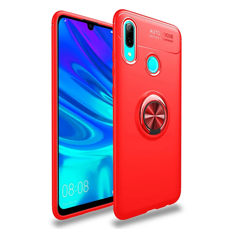 Красный MAKAVO для huawei P Smart чехол-кольцо держатель Мягкая Матовая силиконовая задняя крышка для huawei P Smart Plus чехол для телефона на P Smart Pro - Цвет: Красный