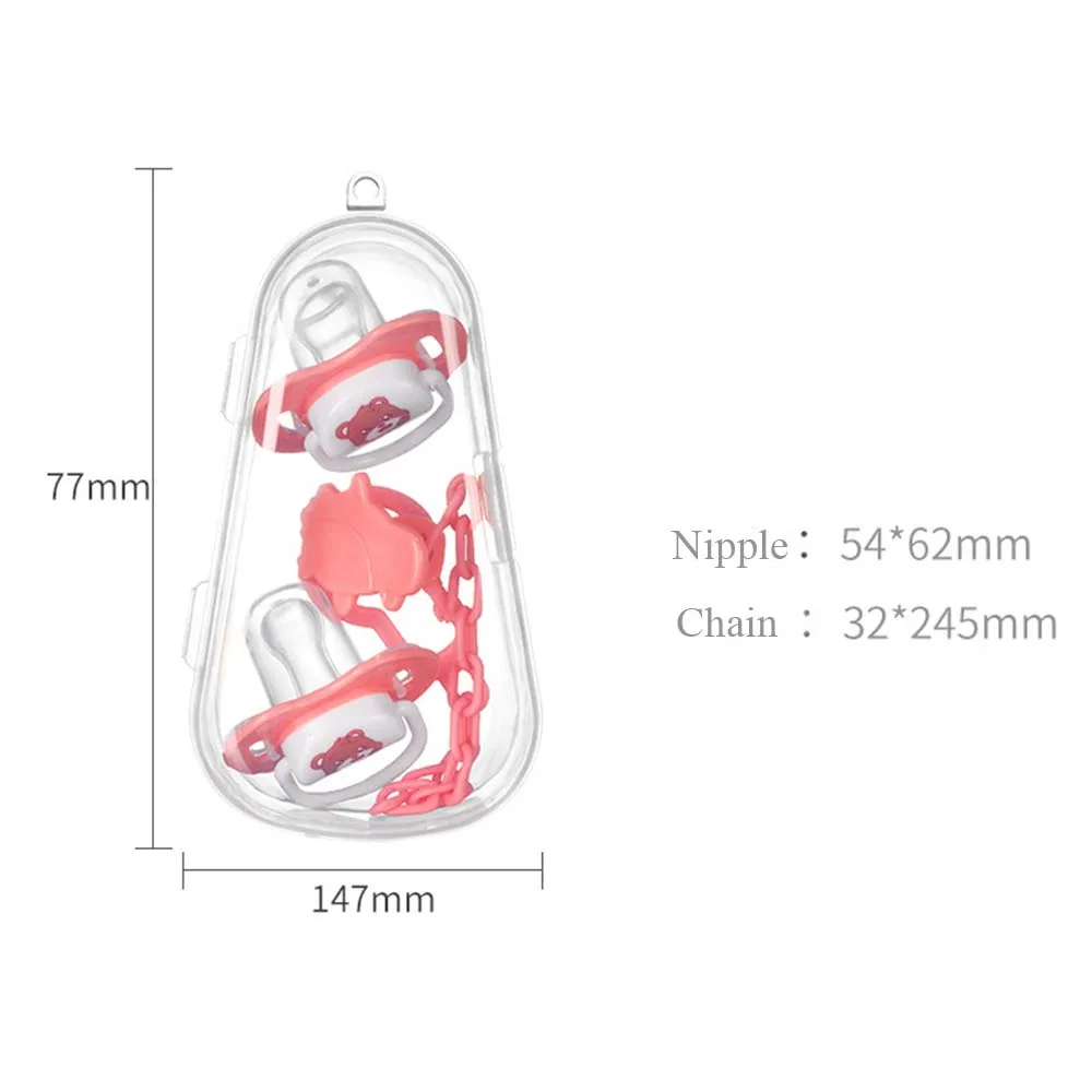 

Baby Pacifier Set 2 Silicone Nipple + 1 Chain + 1 Dustproof Box Combination Newborn Baby Cartoon Sleeping Pacifier Storage Box