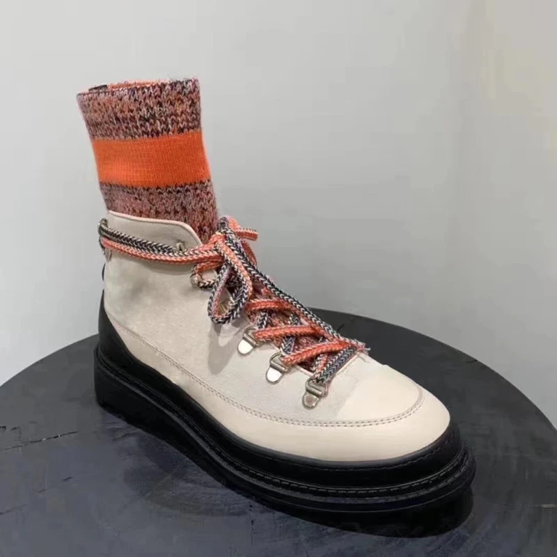 

Platform Ankle Boots Brand Chunky Sock Boots Mujer Autumn Winter Ladies Luxury Design Martin Boots Feminina Lace-up Women Shoes