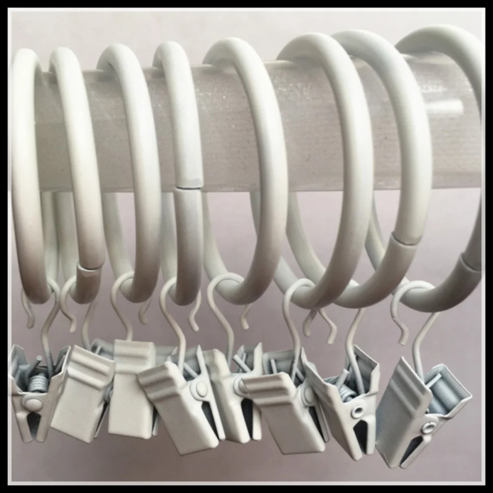 

10 PCS/Set Metal Curtain Rings with Clips for Showers Bathroom Bedroom Living Room Window Drapery Rings (White)