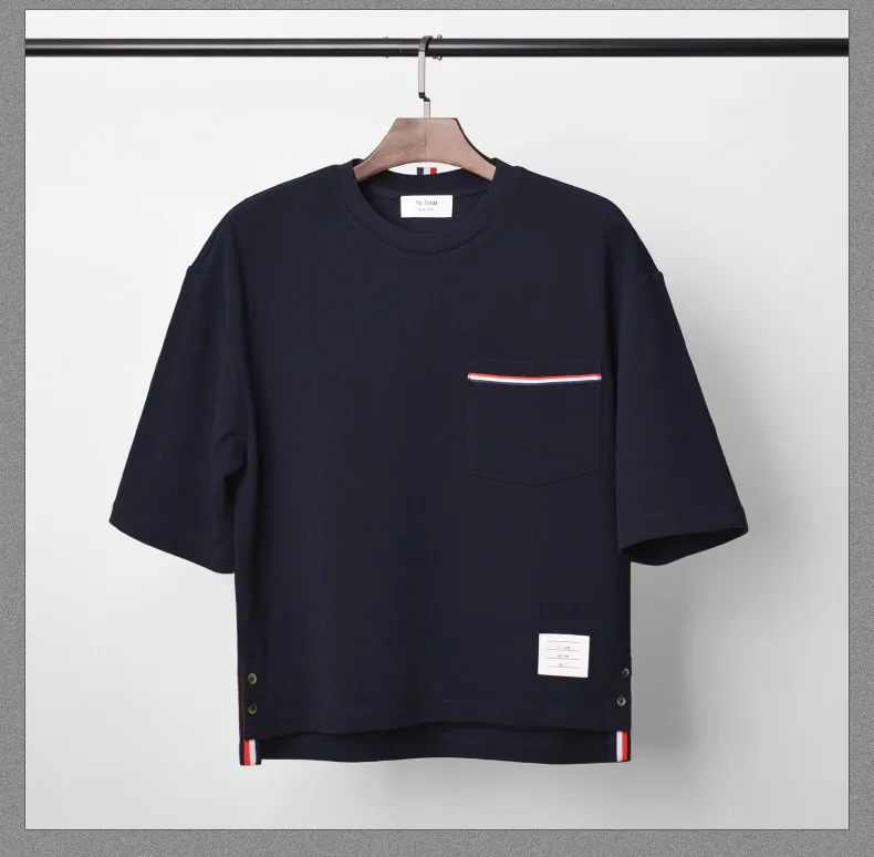 

2021 Fashion TB THOM Brand T-Shirt Men Loose Men's Clothing Hip Hop Bat Half Sleeve Summer O-neck Cotton OS Style T-shirts