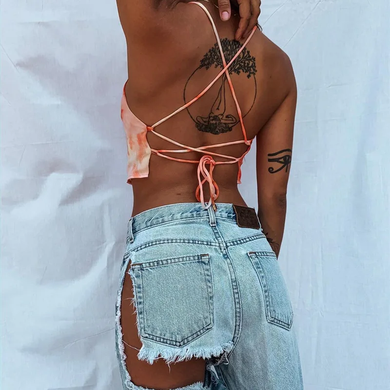 Сексуальные майки Y2K с лямкой через шею женские топы без рукавов топ завязкой на