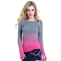 women ladies long sleeve running shirts gym sports yoga top quick drying fitness gradient ramp tops 2019