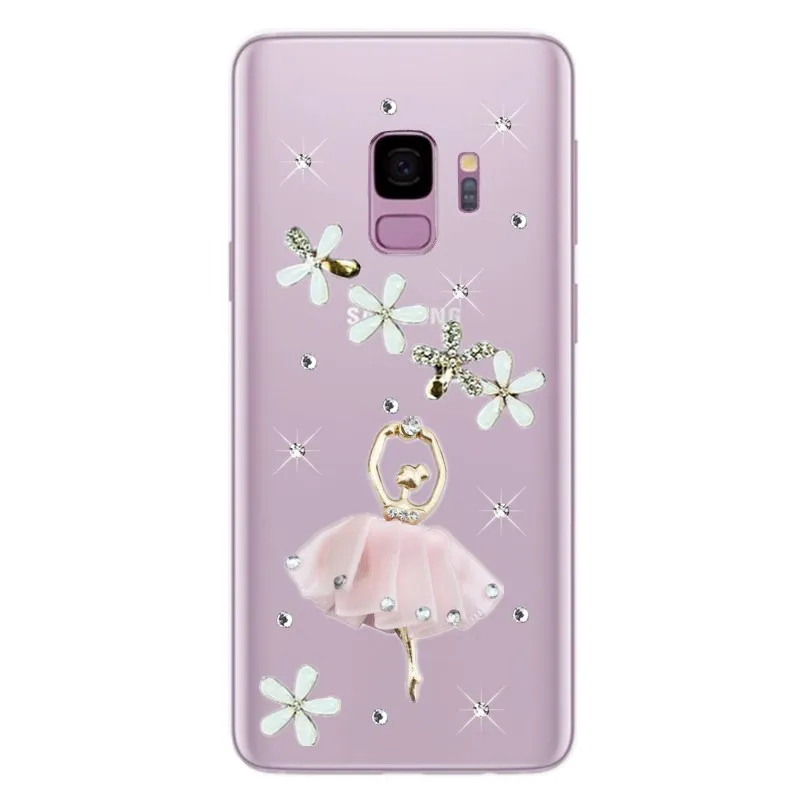 S9 плюс Чехол украшеннный горным хрусталем для Samsung Galaxy A8 A6 2018 J2 A2 Core J4 J6 A7 A9 A20E A70 A50