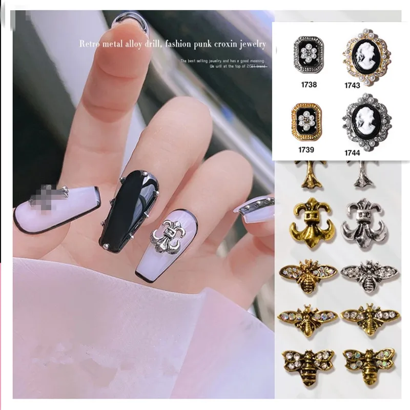 

Retro Anchor Punk Nail Art Decorations Metal Rivet Pearl Girl Nails Rhinestones Alloy Bee Designs UV Gel Polish Manicure Jewelry