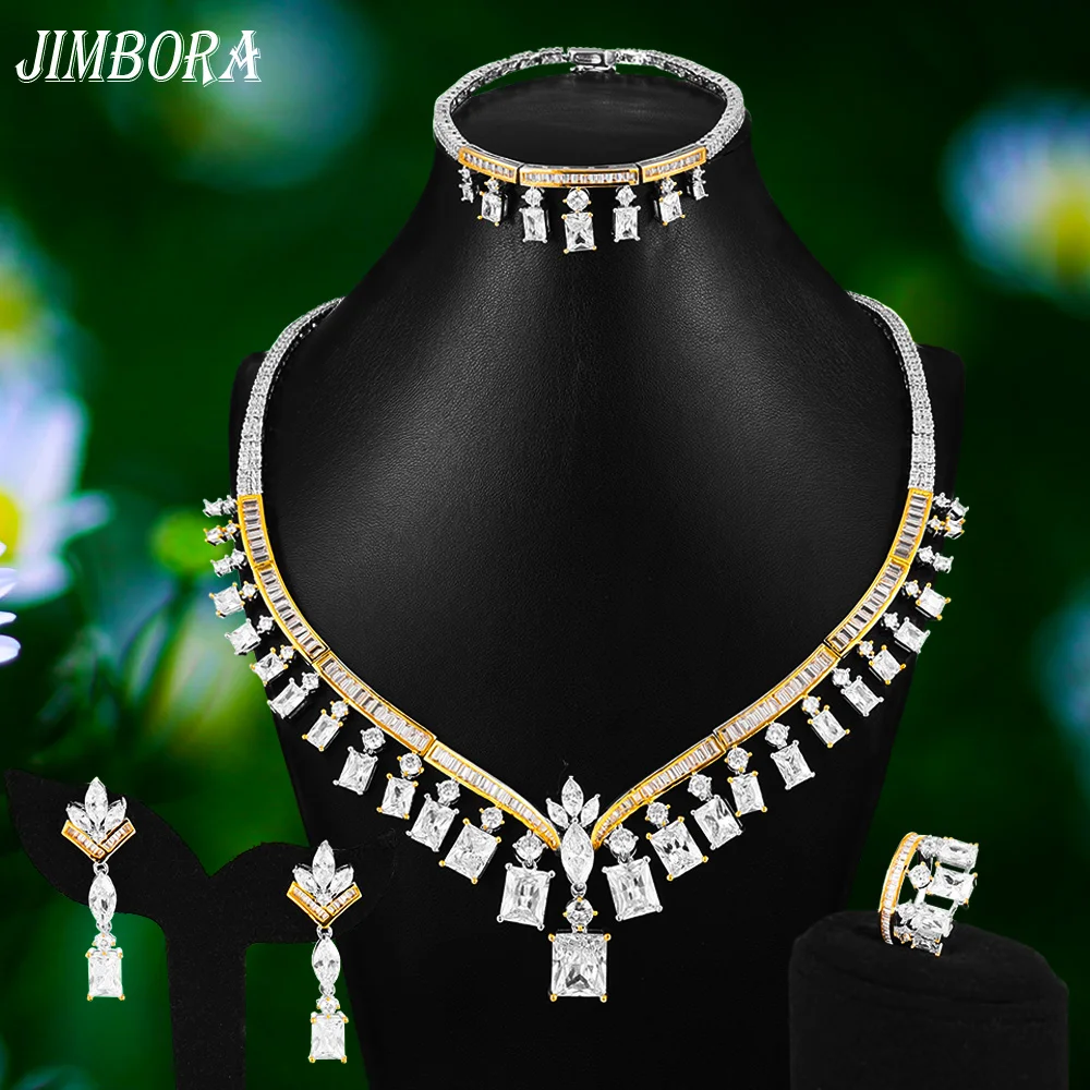 

GODKI Luxury Refined Elegant Bridal Wedding 4 PCS Naija Jewelry Sets Bride Cubic Zirconia Necklace Bangle Earrings Ring set