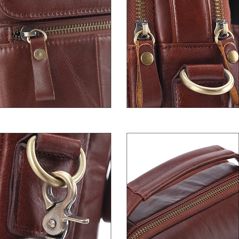 

PI UNCLE Men's Shoulder Bag Retro Oil Wax Leather Crossbody Bag Multi-Pocket Business Backpack