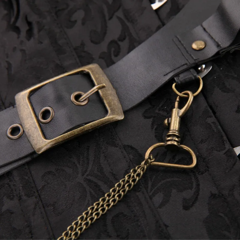 Черный/коричневый Готический корсет Overbust стимпанк костюмы для женщин с пряжкой и