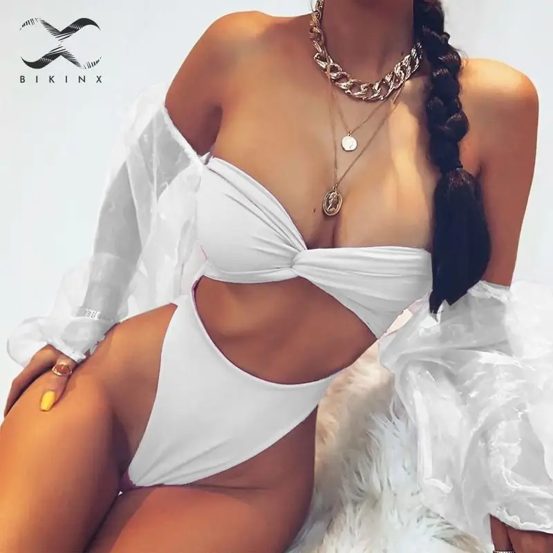 Женское бикини с высокой талией одноцветные купальники рукавами-фонариками и