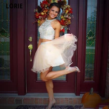 LORIE 2020 Two Pieces Halter Homecoming Dresses Sweet 16 Dresses Beading Crystal Top Tulle Short Party 8th Grade Graduation Prom (2)