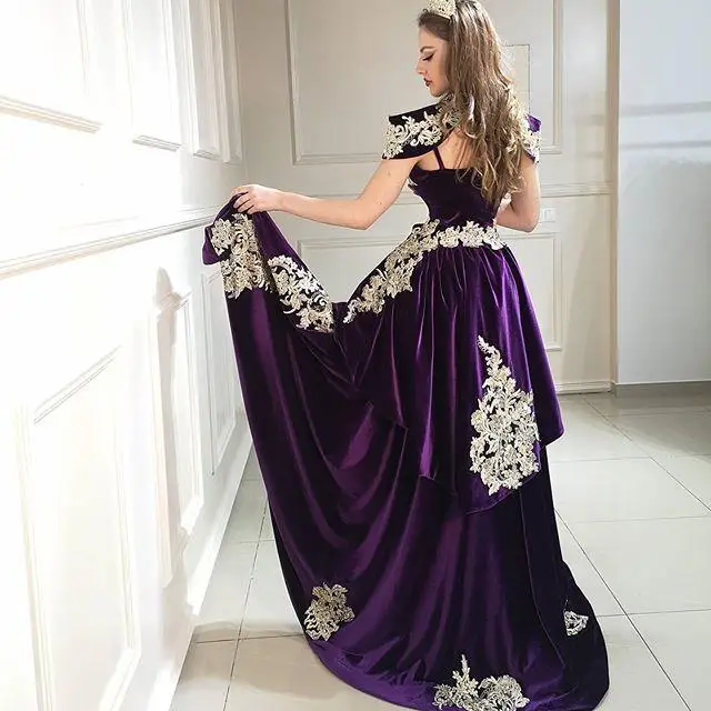 

Purple Mermaid Prom Dresses High Collar Sweetheart Lace Appliques Side Split Evening Gowns with Detachable Train Formal Dress