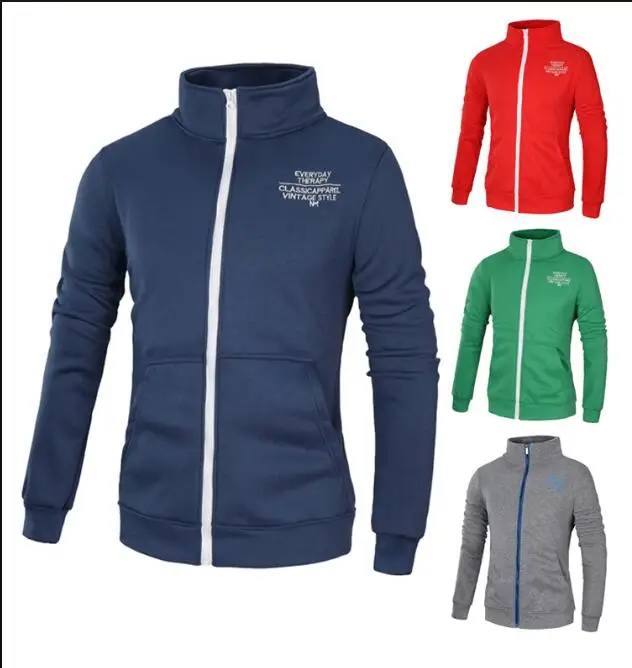 

Мужская толстовка с длинным рукавом и воротником-стойкой на молнии, однотонный кардиган с принтом и карманом, повседневная спортивная толс...