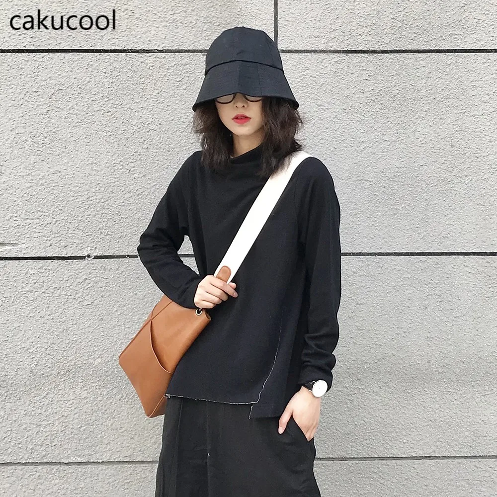 Женская рубашка с длинным рукавом Cakucool черная темной и тонкой подкладкой Осень