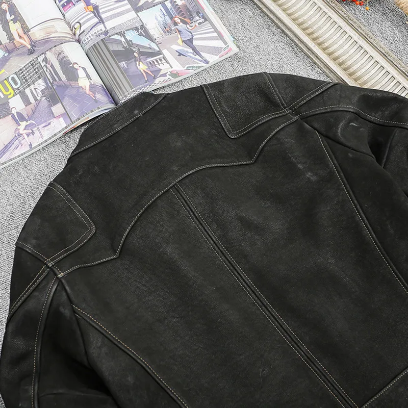 

2021 Black Motorcycle Style Genuine Leather Jacket Men Large Size 3XL Real Natural Cow Suede Spring Slim Fit Short Biker Coat