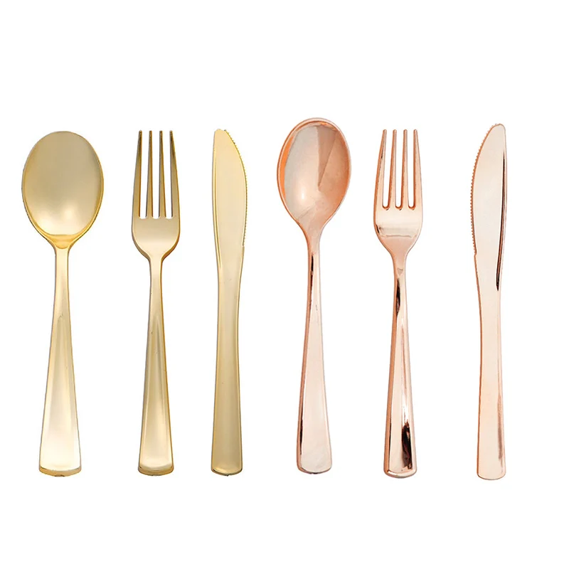 Одноразовая посуда из розового золота 8 шт. пластиковый нож вилка ложка украшение