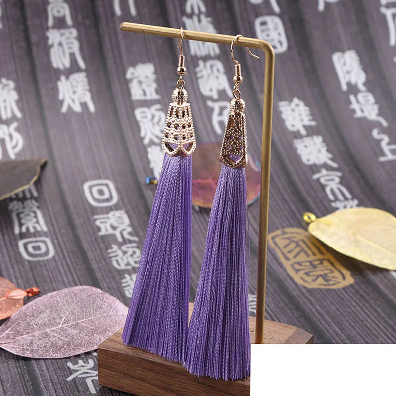 purple Корейские модные темпераментные женские серьги с кисточками Популярные богемные длинные Ретро женские серьги Ювелирные изделия Подарки - Окраска металла: purple