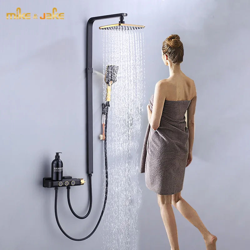 

Space aluminum bathroom shower kit sperate style black shower mixer for tall man showoer set Bathroom thermostatic shower