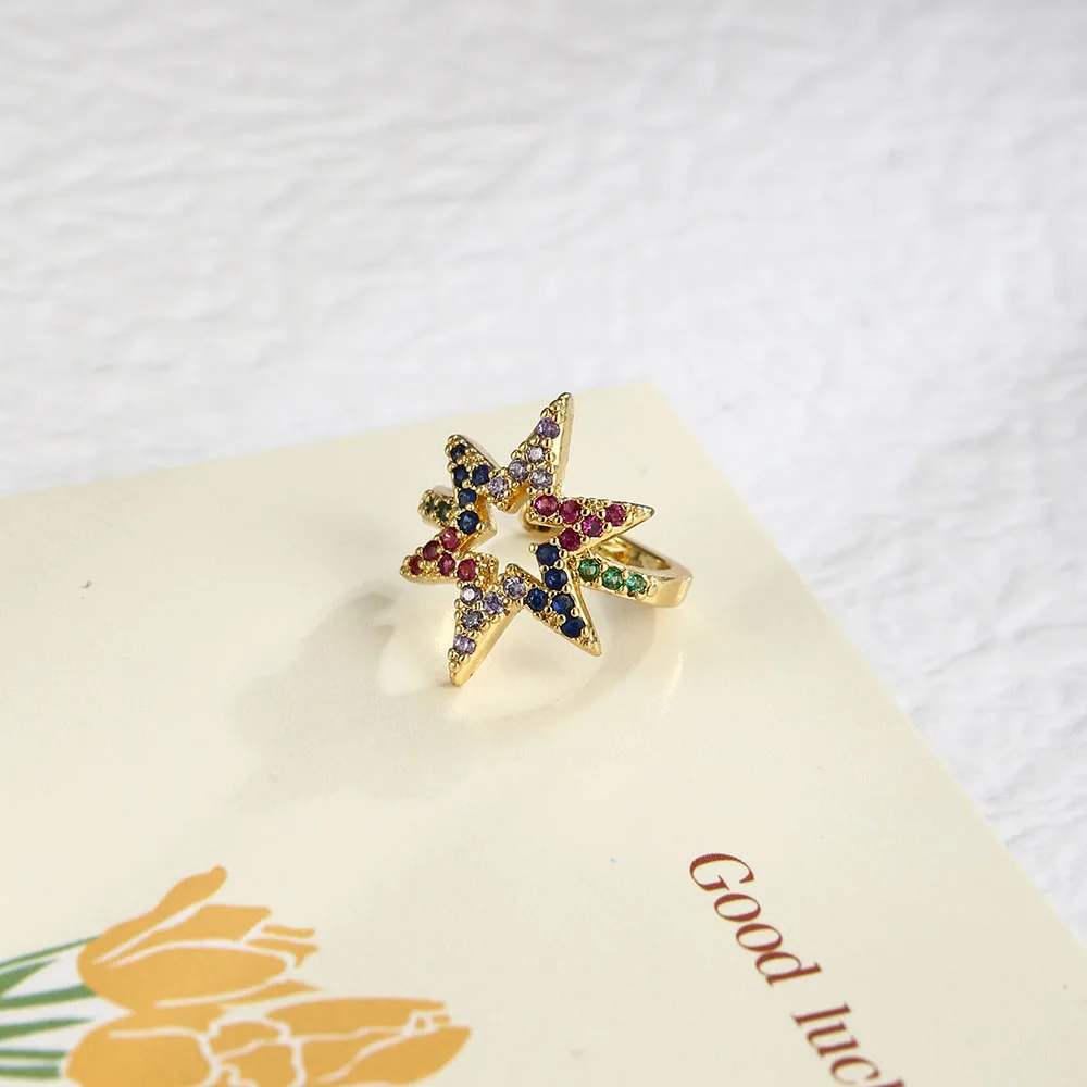 

Fashion Six Point Star Rainbow Zircon Hollow Hoop Copper Womens Earrings For Christmas Gift Party Jewelry Stud Earrings