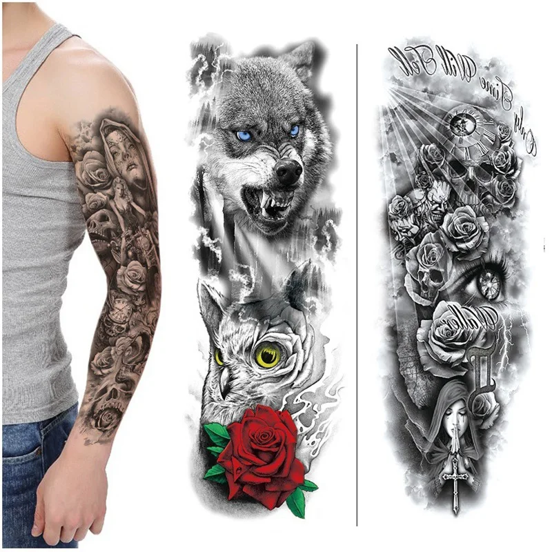 

Large Size Full Arm Waterproof Temporary Tattoo Sticker Dragon Tiger Fake Tatto DIY Water Transfer Men Women Tatoos FTQ-001