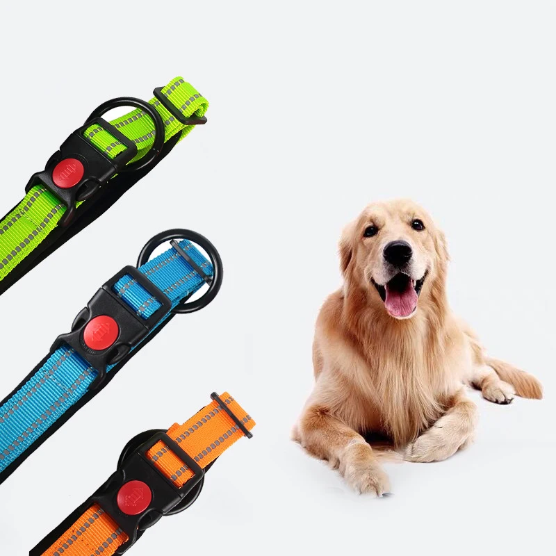 New Reflective Dog Collar with Safety Locking Buckle High Density Nylon Adjustable Pet Collars for Puppy Small Medium Large Dogs
