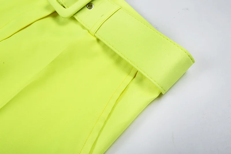 Для женщин s костюмы для торжественных случаев Повседневное Блейзер Пальто+ длинные брюки 2 предмета Комплект офисные комплекты флуоресцентный Неон желтый костюм пикантные пляжные комплекты для Для женщин