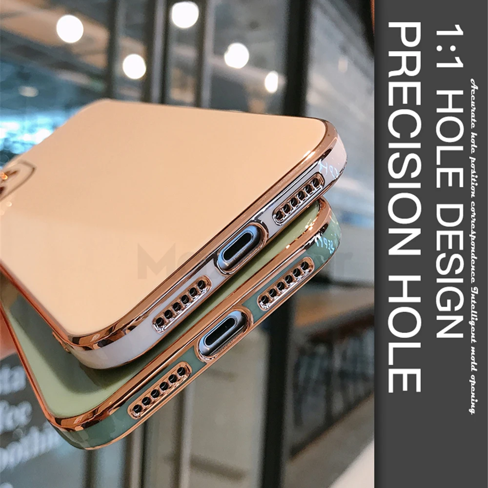

Luxury Square Frame Plating Cover For iPhone Bling Soft TPU Case For iPhone 12 pro max