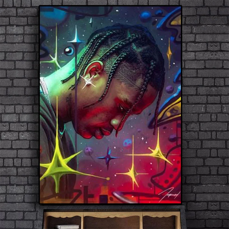 

Rapper Travis Scott Canvas Poster Hd Prints Figure Boy Bedroom Decorative Paintings for Modern Room Home Frameless Picture