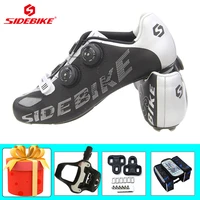 sidebike carbon fiber cycling sneakers ultra light outdoor self locking wear resistant racing bicycle flat shoes add pedals