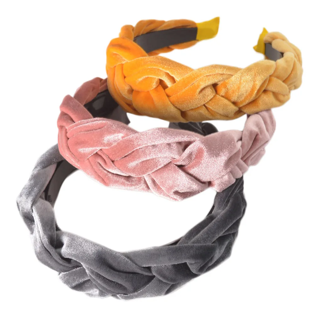 

3Pcs/Set Of Multiple Colors Velvet Braided Headband Exquisite Vintage Style Hair Band Popular Hair Accessories Great Gift #20