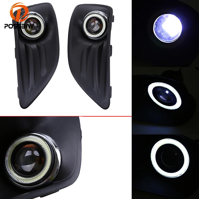 Автомобильные противотуманные фары posbay белые Противотуманные с ангельскими