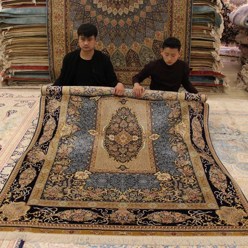 Yilong 5 'x 8' ручной работы шелковый ковер синий Дворцовый стиль восточные