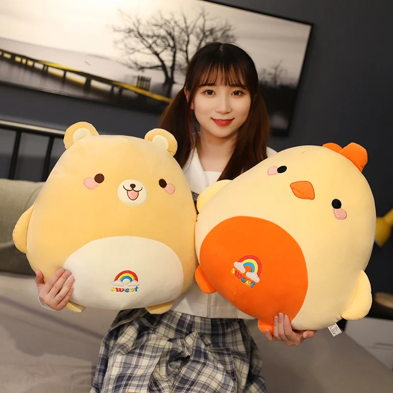 Almohada de felpa de 50cm para ni&ntilde;os, mu&ntilde;eco de peluche Kawaii, oso, pollo, conejo, ping&uuml;ino, cerdito, dinosaurio, Animal de dibujos animados, coj&iacute;n para silla-1