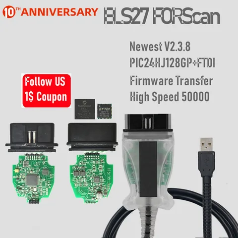 Новейшая зеленая печатная плата V2.3.8 ELS27 FORScan PIC24HJ128GP + FTDI Mircochip Многоязычная работа ELM327 и J2534 Pss-Thru для Mazda - изображение