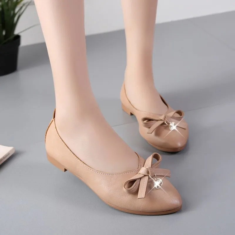 Женские Кожаные Модные Повседневные балетки на плоской платформе с бантиком